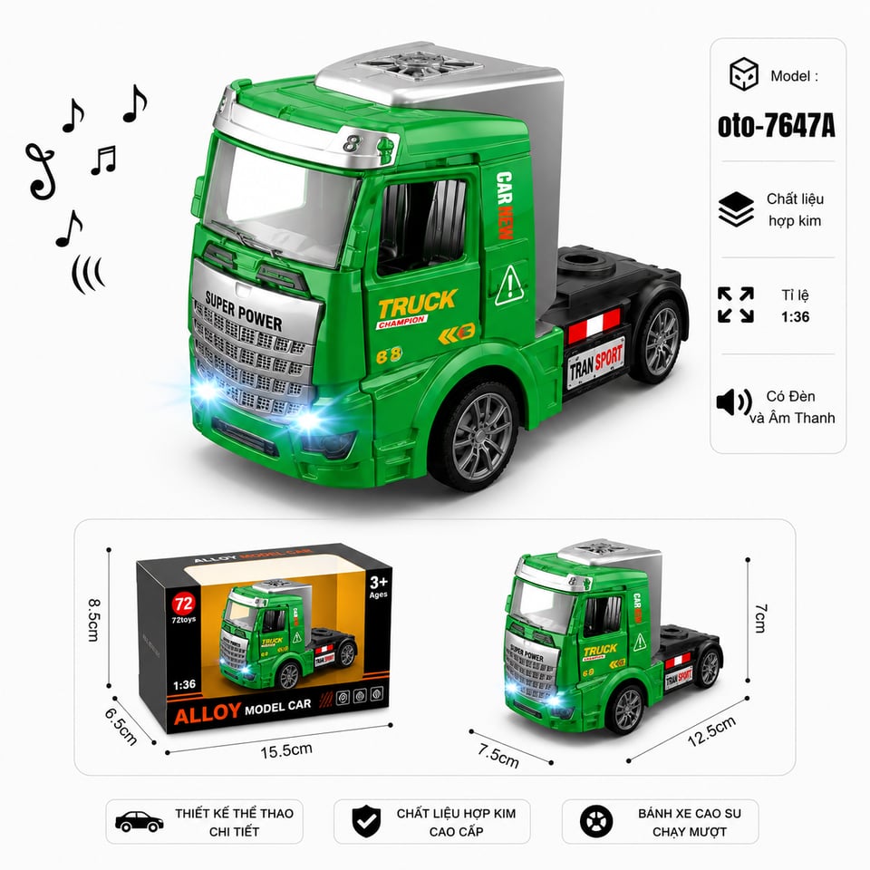 Xe Đầu Container chất liệu hợp kim - Màu Xanh Lá Cây by Motor car