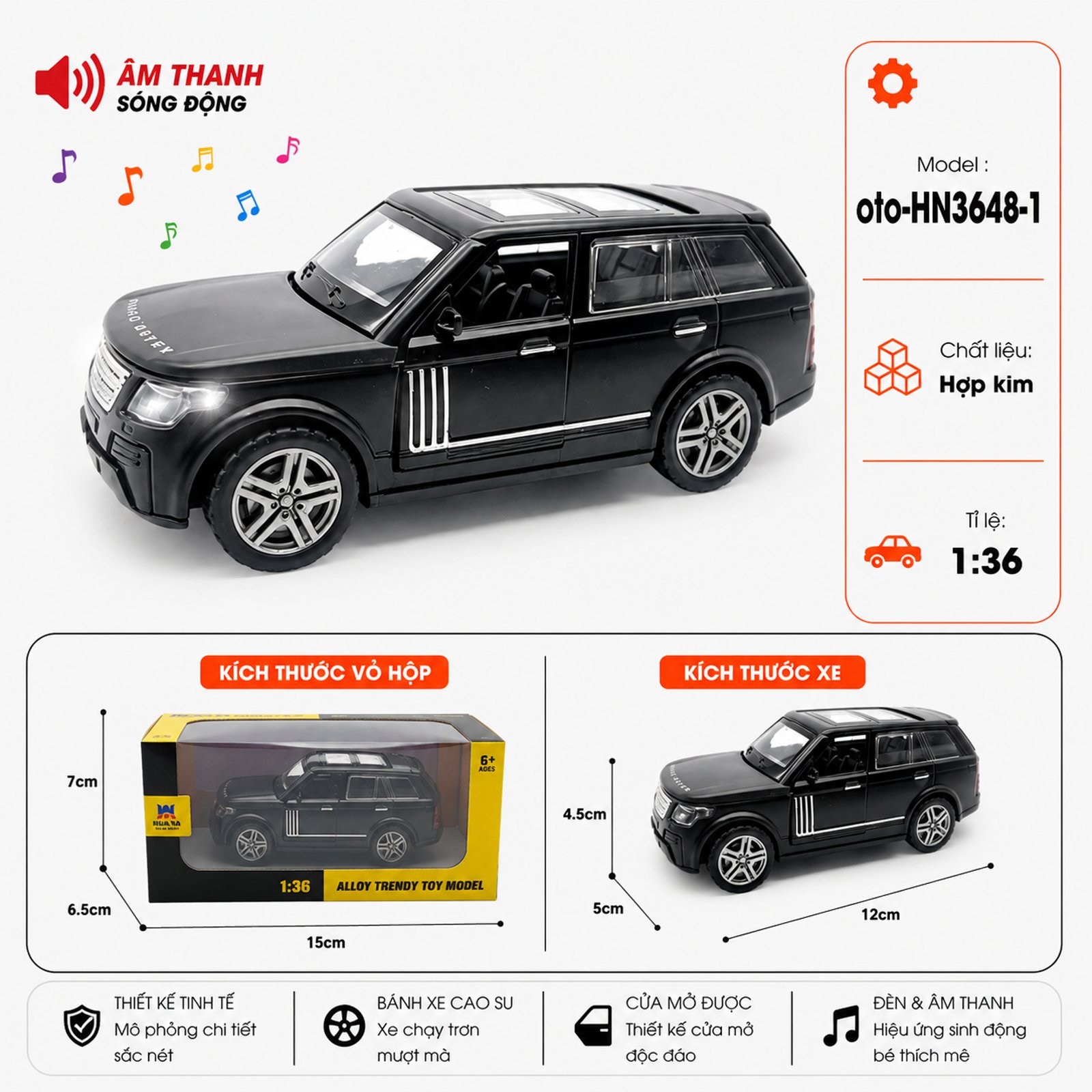 Xe thể thao nhiều kiểu dáng chất liệu hợp kim  - SKU : oto-HN3648-1 - Màu Đen by Motor car