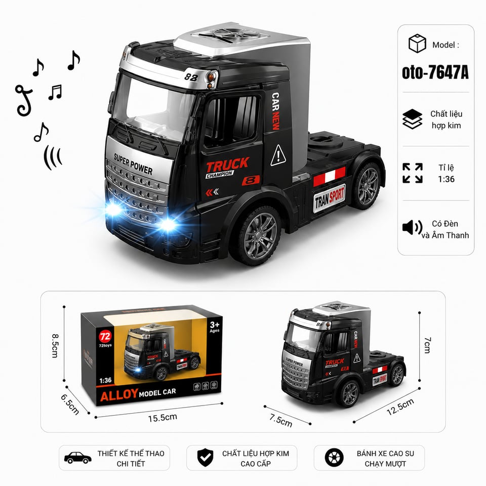 Xe Đầu Container chất liệu hợp kim - Màu Đen by Motor car