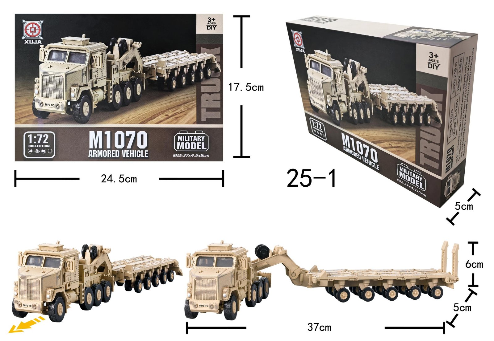 Bộ lắp ráp mô hình Xe bọc thép vận tải M1070 màu vàng tỷ lệ 1:72 by XUJA