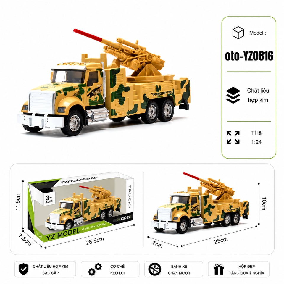 Xe Quân Sự chất liệu hợp kim - SKU : oto-YZ0816 - xe súng máy by Motor car