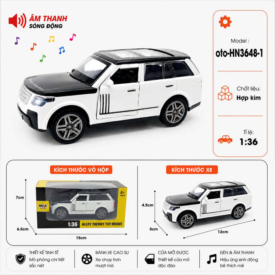 Xe thể thao nhiều kiểu dáng chất liệu hợp kim - SKU : oto-HN3648-1 - Màu Trắng by Motor car