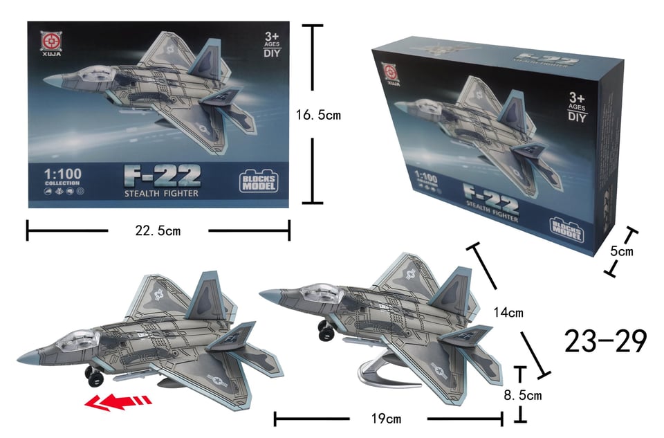 Mô hình quân sự hiện đại Máy bay F-22 tỷ lệ 1:100 by XUJA