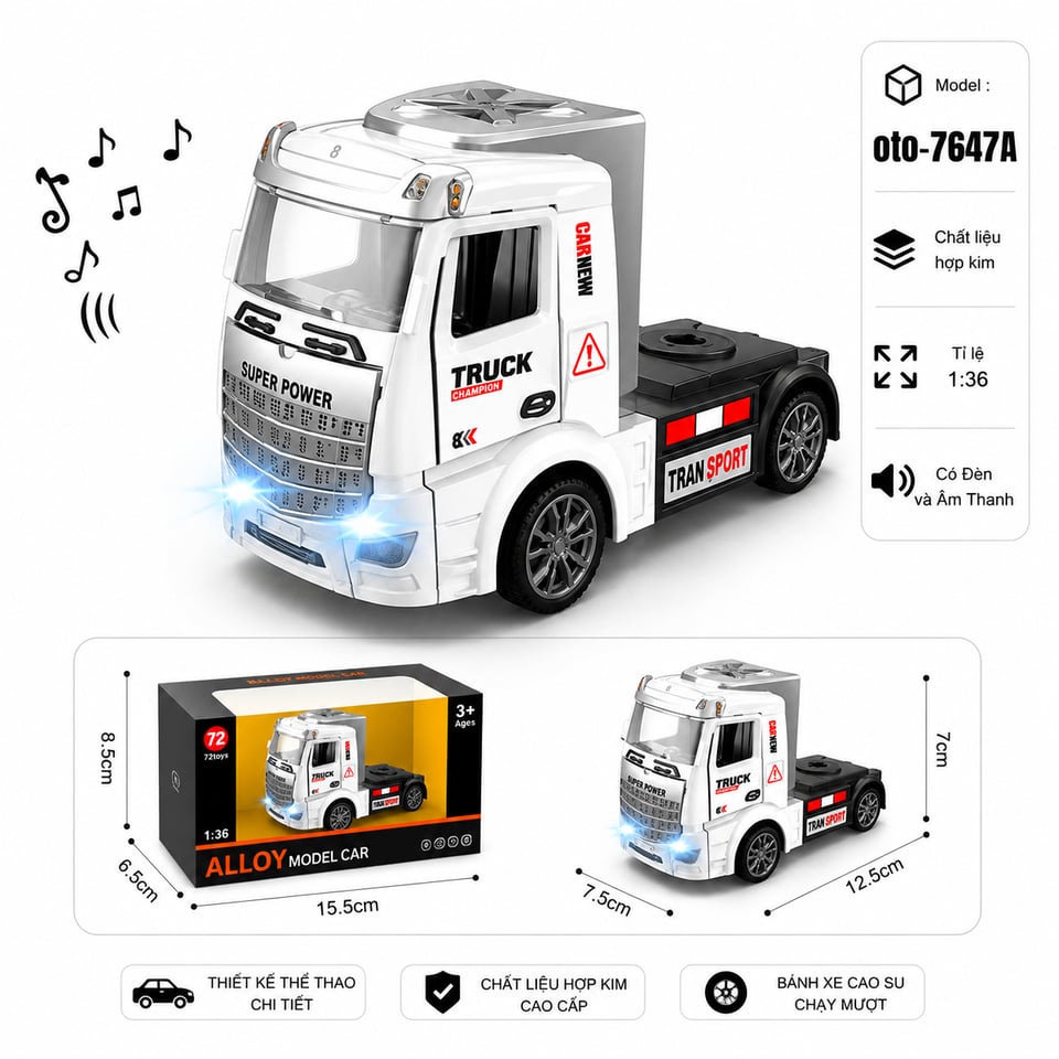 Xe Đầu Container chất liệu hợp kim - Màu trắng by Motor car