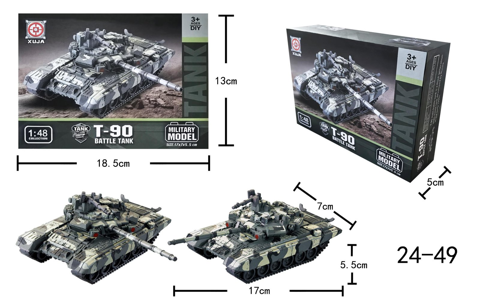 Bộ lắp ráp mô hình xe tăng chiến đấu T-90 tỷ lệ 1:48 by XUJA