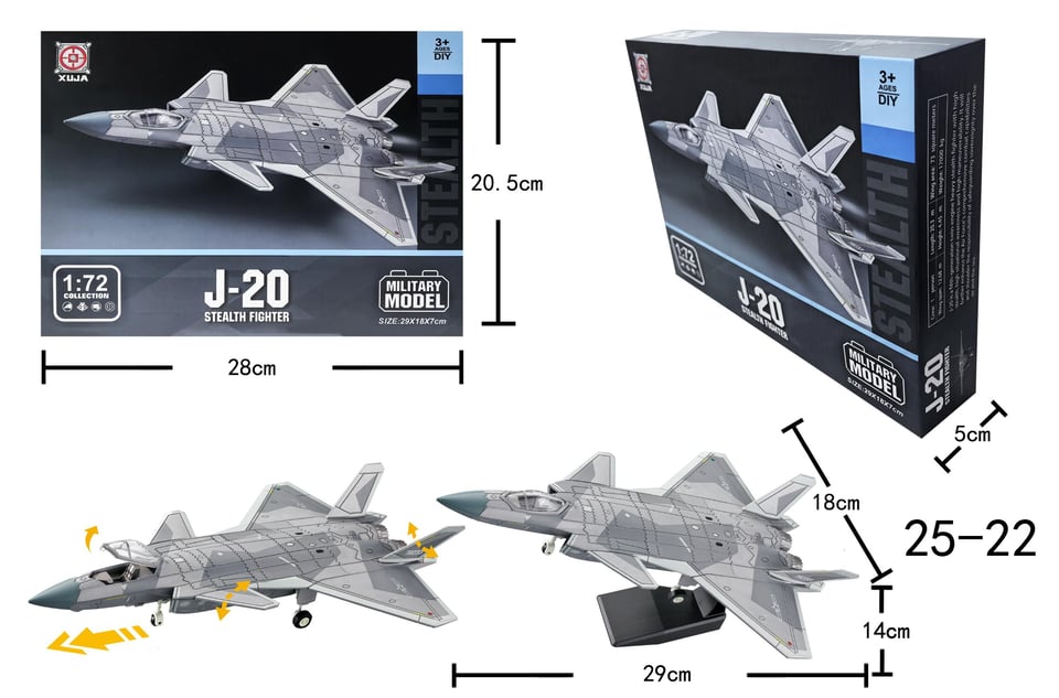 Bộ lắp ráp Mô hình Mô hình máy bay tiêm kích tàng hình J-20 tỷ lệ 1:72 by XUJA